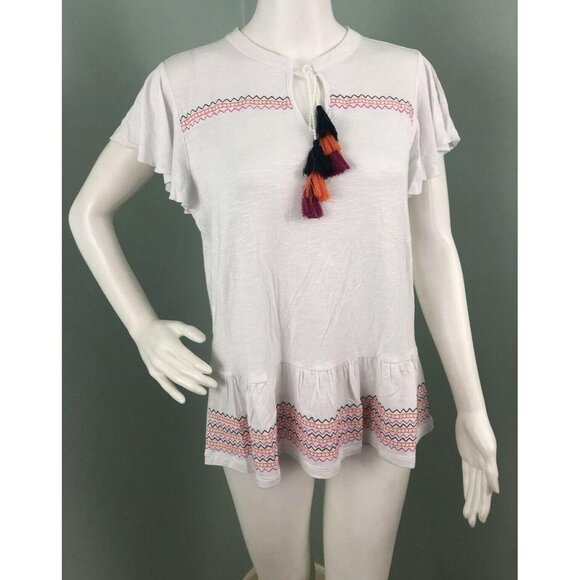NWT Women's Neiman Marcus White Embroidered Tassel Tie Top Sz Large - Picture 3 of 10
